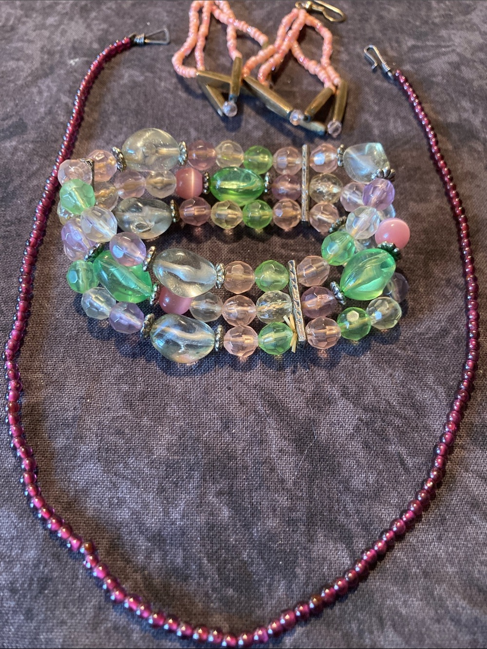 Colorful beaded jewelry bundle – necklace, stretch bracelet, ear earrings